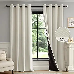 FMFUNCTEX 100% Beige Blackout Curtains for Bedroom, Cream Weave Textured Curtains 84 Inches Long ... | Amazon (US)