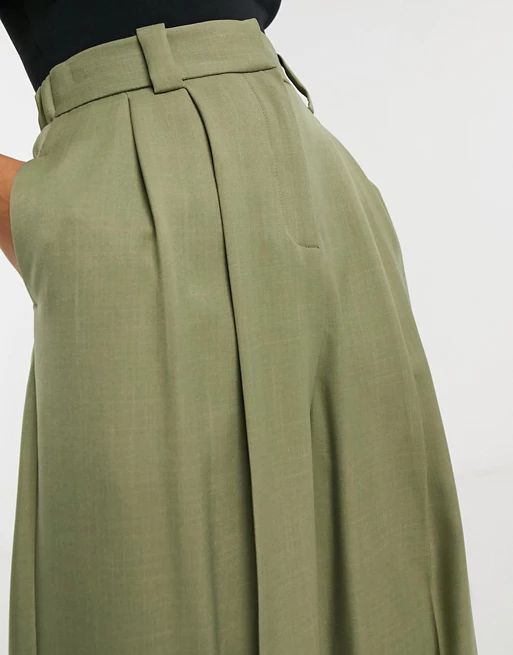 Topshop Petite elastic back wide leg trousers in khaki | ASOS (Global)