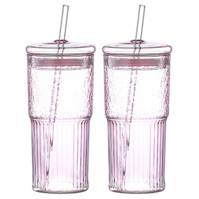 Chery Life Round Glass Tumbler with Straw, 2-Pack, Pink | Target