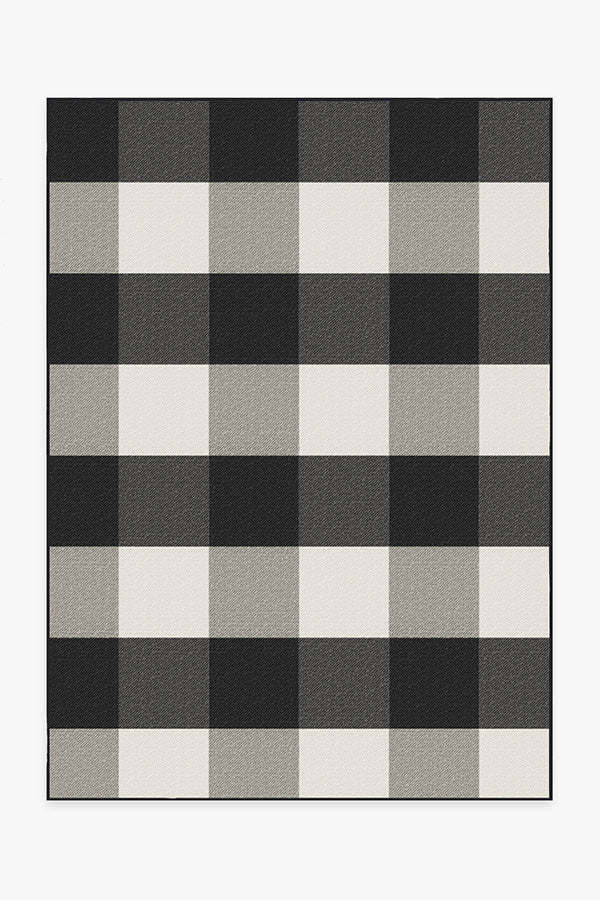 Outdoor Gingham Plaid Black & White Rug | Ruggable