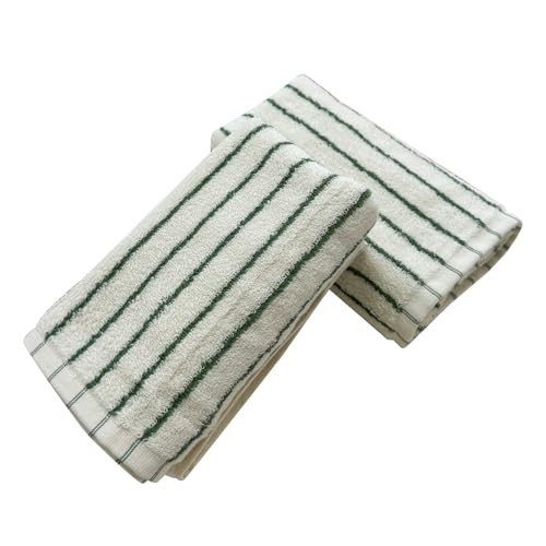 USTIDE Striped Luxury Fluffy 100% Cotton Hand Towel for Bath Fashionable Spa Gym Green White Stripe 2 Pack, 14 x 30 Inch | Amazon (US)
