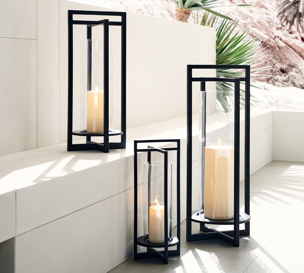 Brooks Cross Bar Steel & Glass Lanterns | Pottery Barn (US)