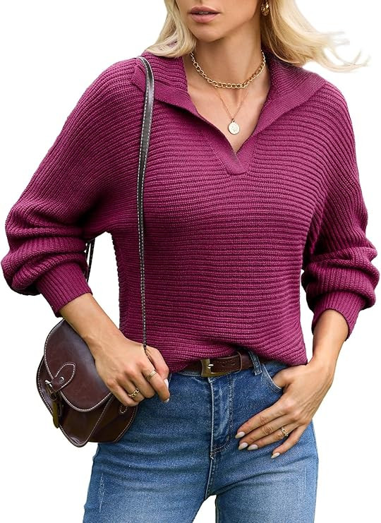 Dokotoo Sweaters for Women Lightweight 2024 Soft Fall Sweaters Polo V Neck Casual Fashion Pullove... | Amazon (US)