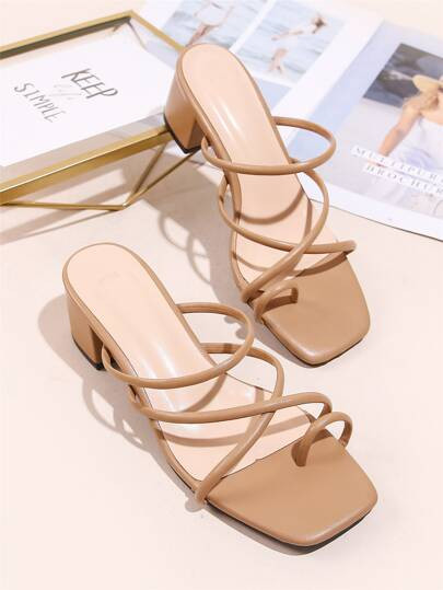 Thin Strap Chunky Heeled Thong Sandals | SHEIN