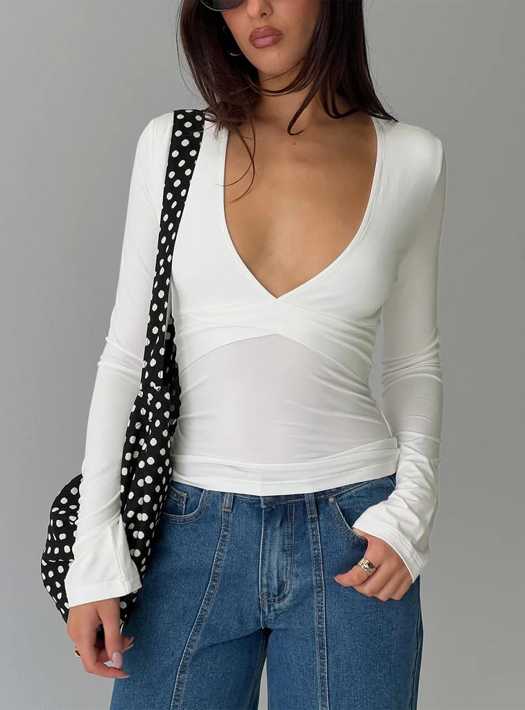 Madelon Long Sleeve Wrap Top White | Princess Polly US