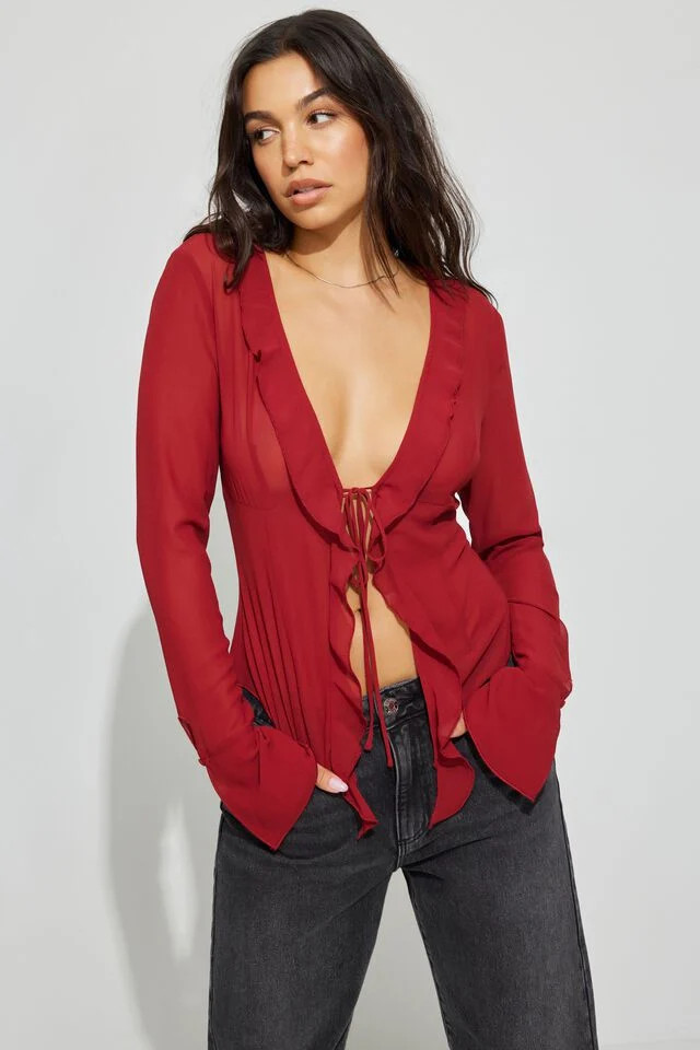 Sheer Long Sleeve Ruffled Top | Garage Clothing