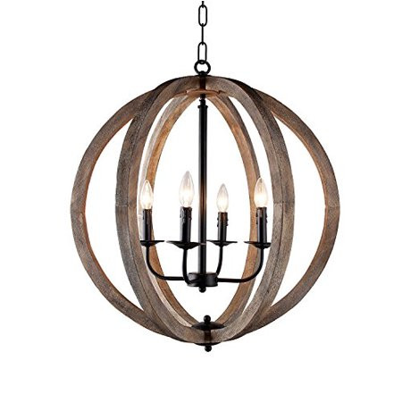 Decomust 24 Vintage Pendant Orb Chandelier Light Wood Wooden Frame Iron Band Sphere Globe Ceiling Li | Walmart (US)