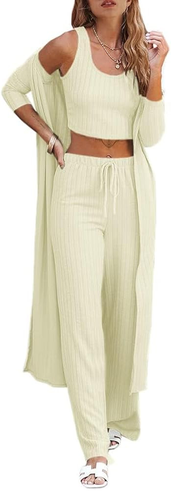 Fessceruna Womens 3 Piece Lounge Pajamas Sets Cute Vacation Matching Set | Amazon (US)