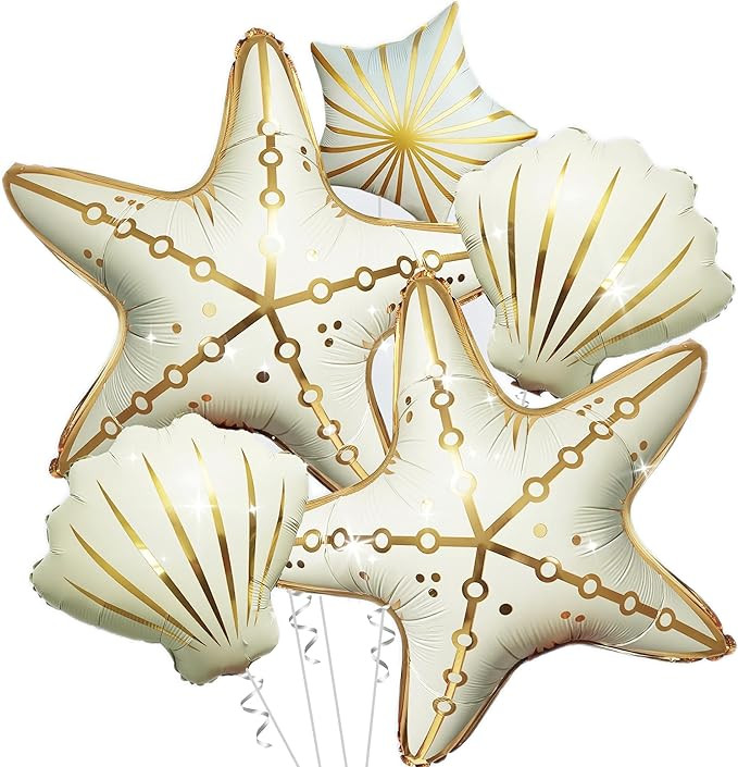 5Pcs Starfish Balloons,Seashell Balloons,2 Large 28.7 Inch Starfish and 21 Inch seashell balloons... | Amazon (US)