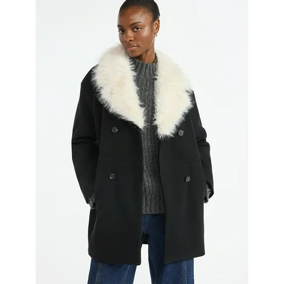 Scoop Women's and Women's Plus Oversized Faux Fur Collar Coat, Heavyweight, Sizes XS-4X | Walmart (US)