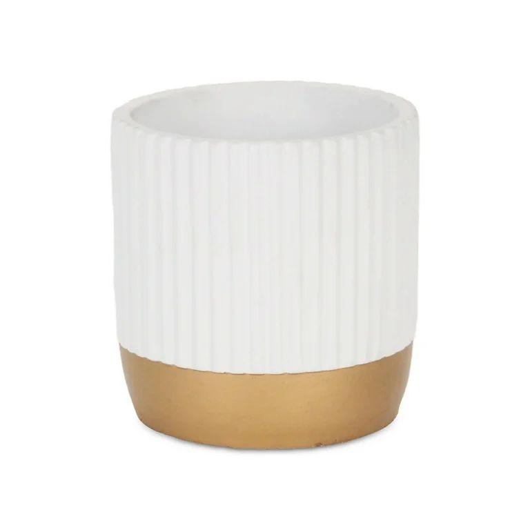 Aurone Round Ridged Ceramic Pot with Gold Finished Base - Large - White | Walmart (US)