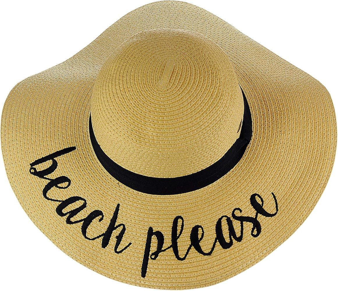 C.C Women's Paper Weaved Crushable Beach Embroidered Quote Floppy Brim Sun Hat | Amazon (US)