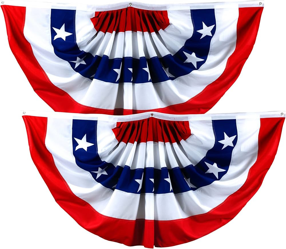 G128 2 Pack: American USA Pleated Fan Flag, 1.5x3 Feet DELUXE Bunting Decoration Flags PRINTED 15... | Amazon (US)