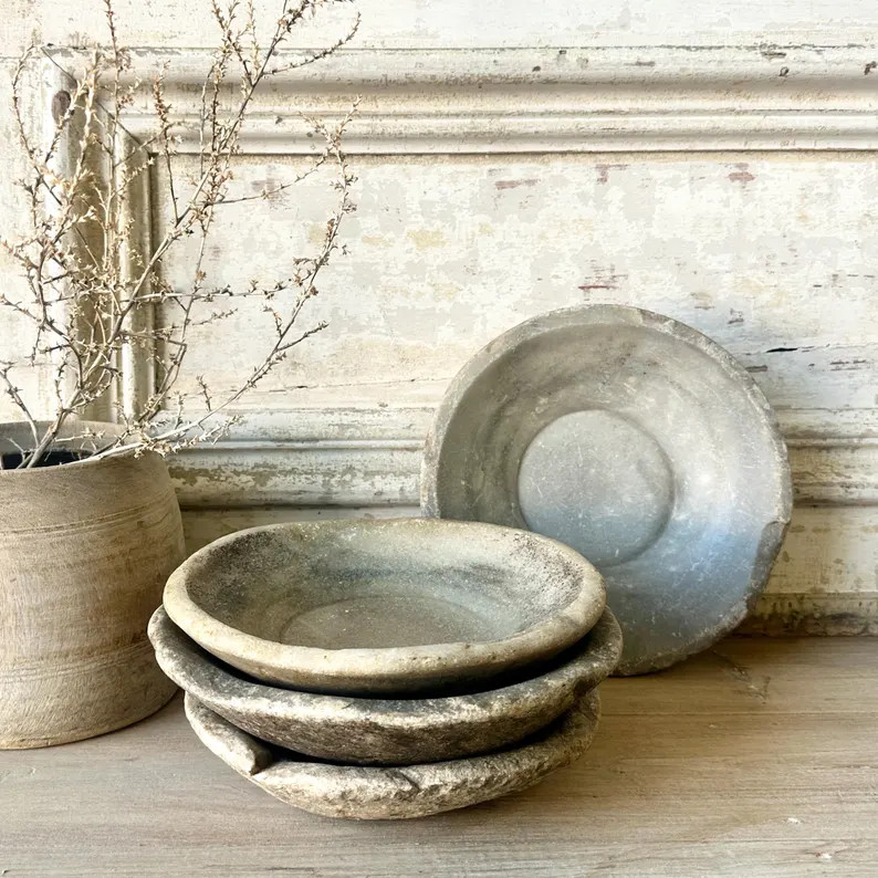 Vintage Limestone Marble Round Bowl Tray Carved Rustic FREE SHIPPING - Etsy | Etsy (US)