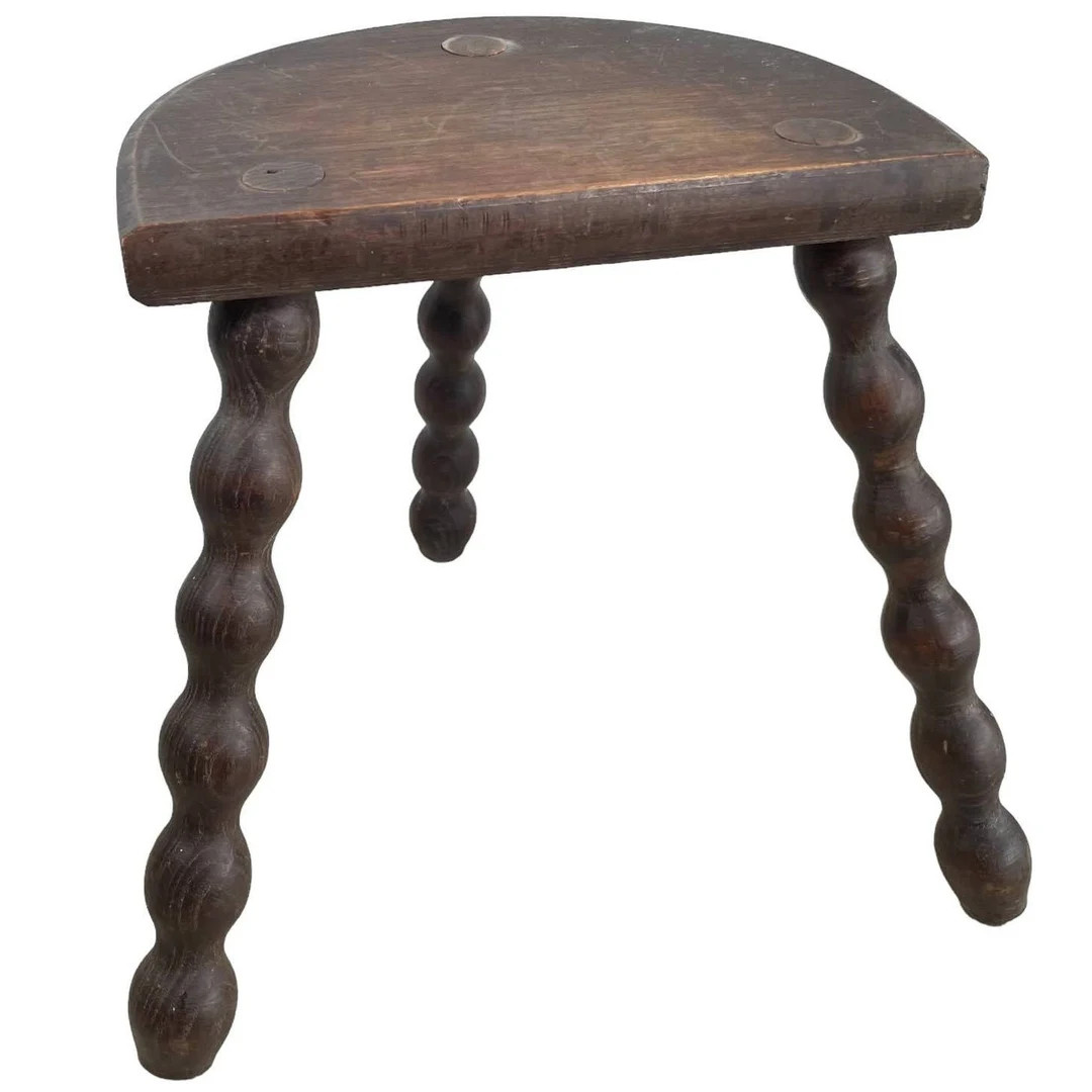 Vintage French Wooden Tripod Bobbin Leg Milking Stool Chair Seat Table Farm D Shaped Seat Plant R... | Etsy (US)