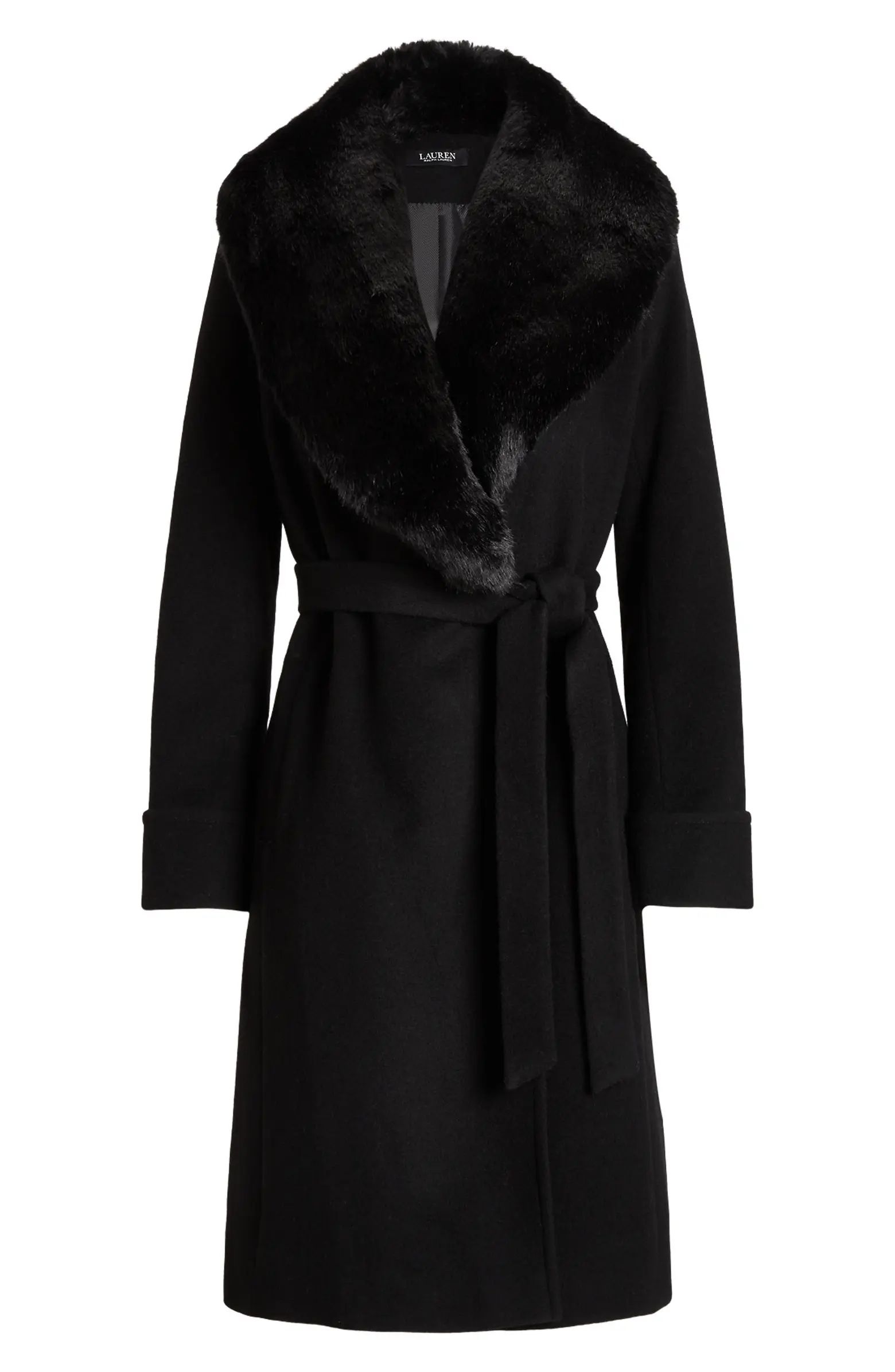 Lauren Ralph Lauren Belted Faux Fur Collar Wool Blend Wrap Coat | Nordstrom | Nordstrom