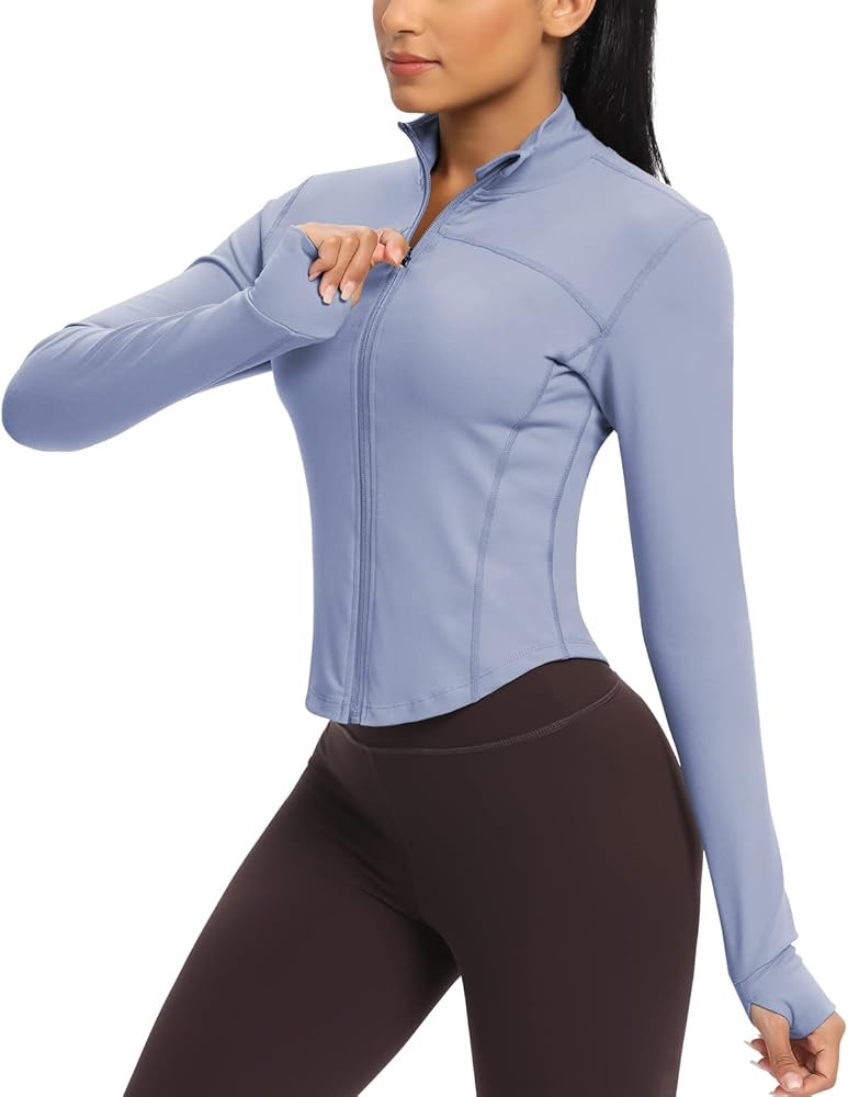 QUEENIEKE Workout Running Jackets for Women Zip Up Athletic Yoga Cropped Tops with Thumb Holes | Amazon (CA)