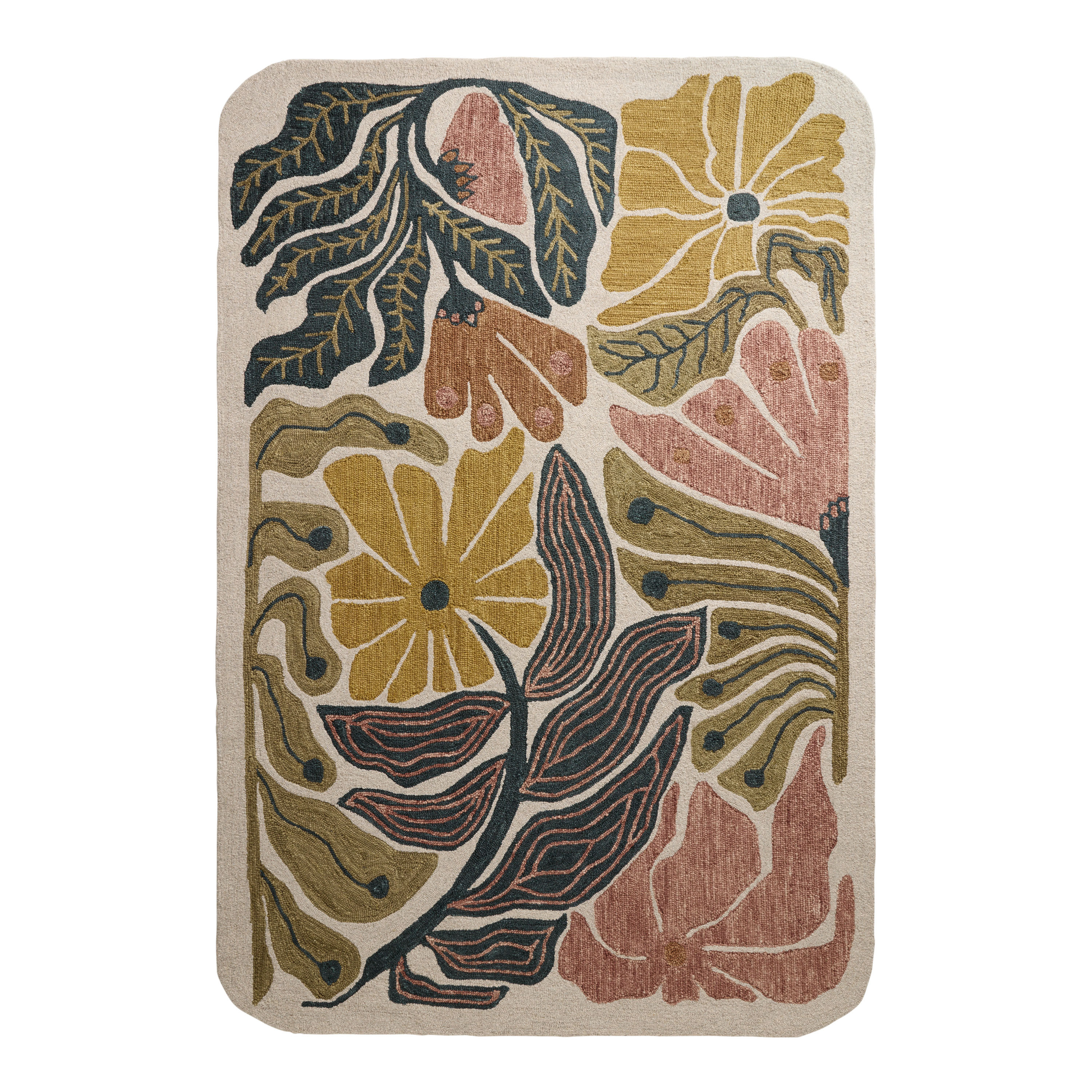 Lucia Multicolor Floral Tufted Wool Rounded Area Rug | World Market