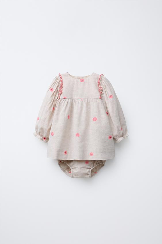 EMBROIDERED FLOWER DRESS AND PANTIES | Zara US