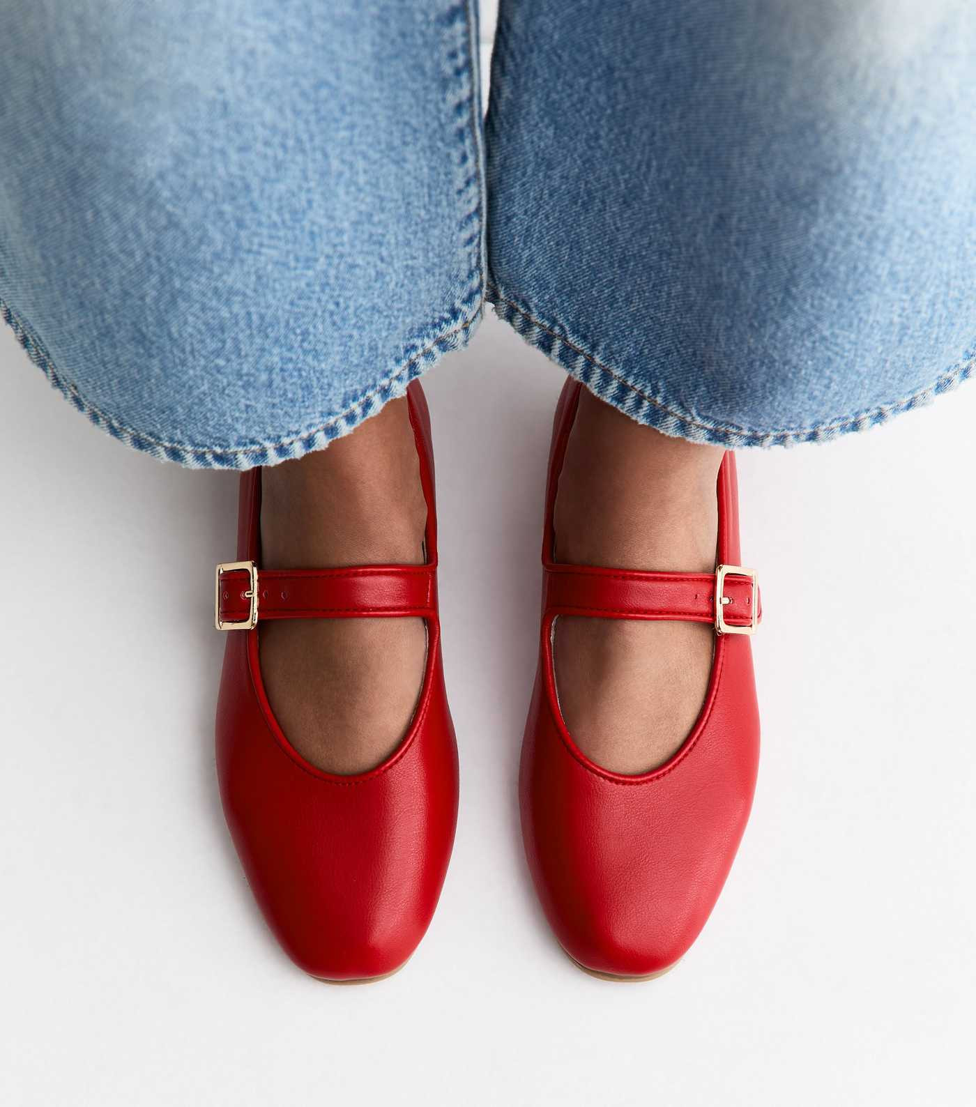 Bright Red Faux Leather Mary Jane Ballet Pumps | New Look | New Look (UK)