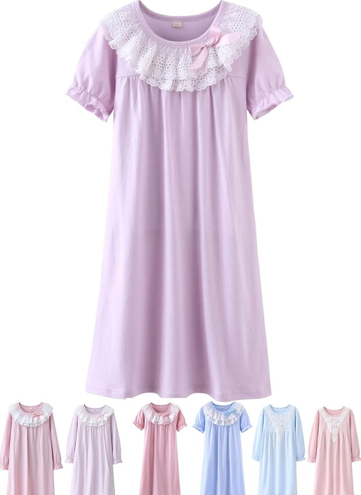 ABALACOCO Cotton Nightgown for Girls Short Long Sleeve Pajamas Dress Princess Kids Toddlers Prett... | Amazon (US)