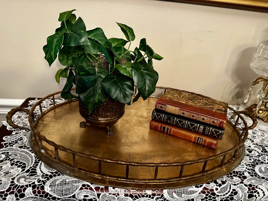 MASSIVE 29 Brass Bamboo Tray With Pineapple Etching - Etsy | Etsy (US)