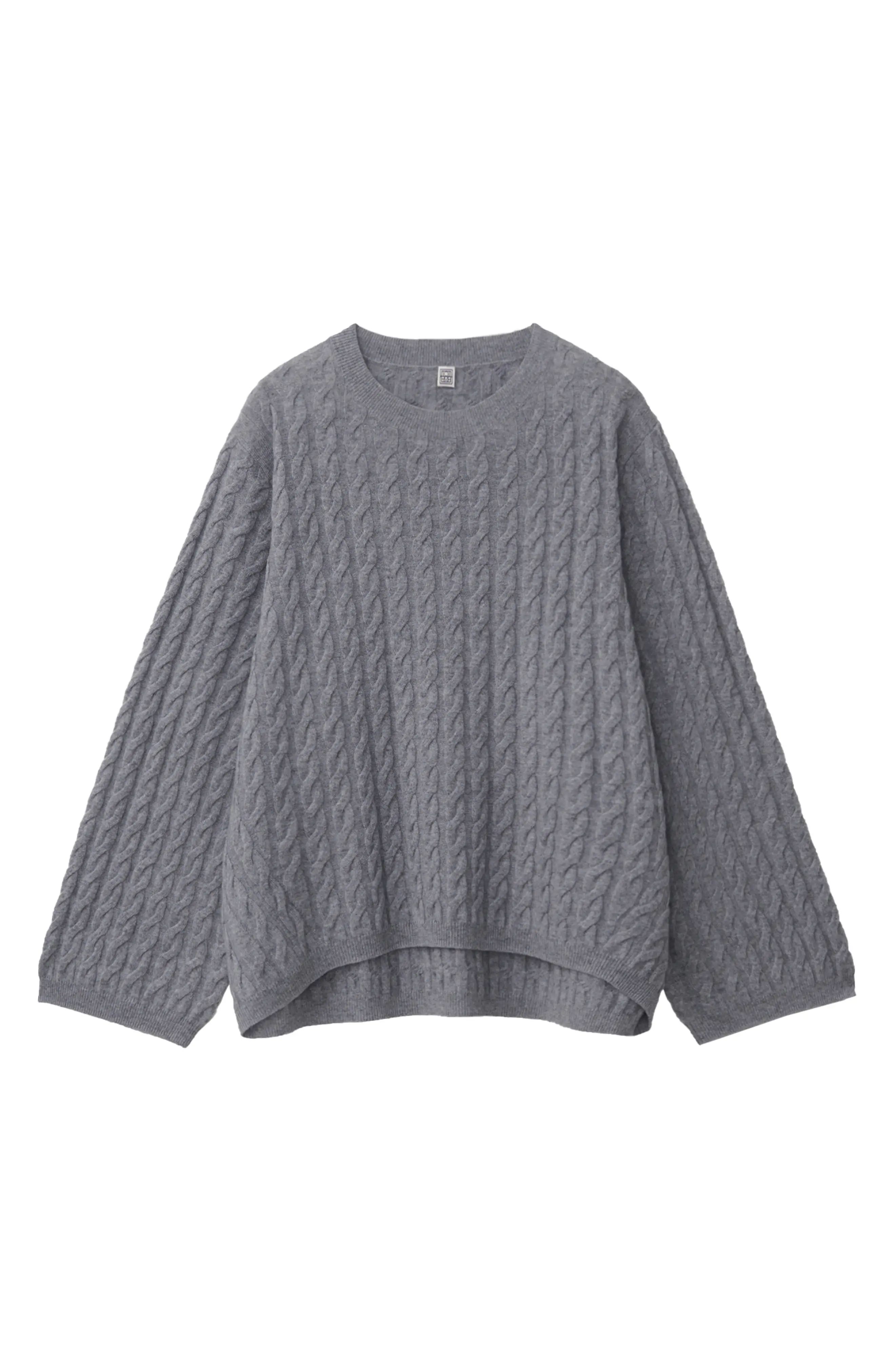 Toteme Women's Cable Stitch Cashmere Sweater in Grey Melange at Nordstrom, Size Medium | Nordstrom
