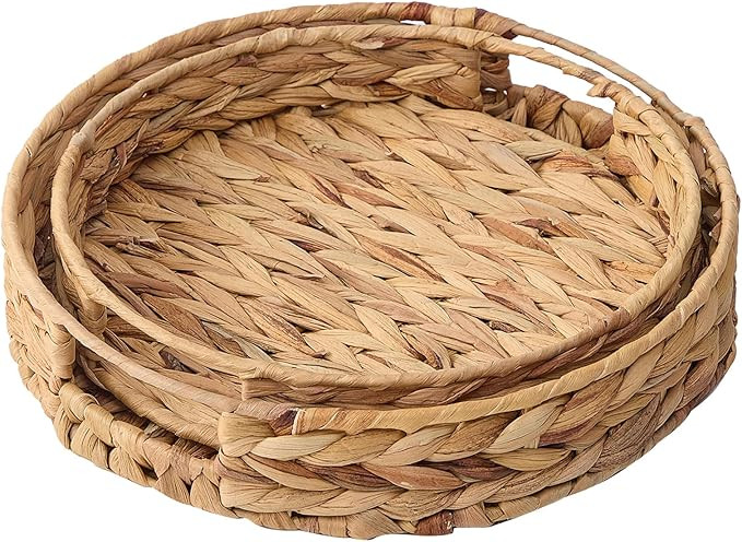 Water Hyacinth Serving Tray Set of 2 - Hand-Weaving Wicker With Handle, Natural Grass Weaving for... | Amazon (US)
