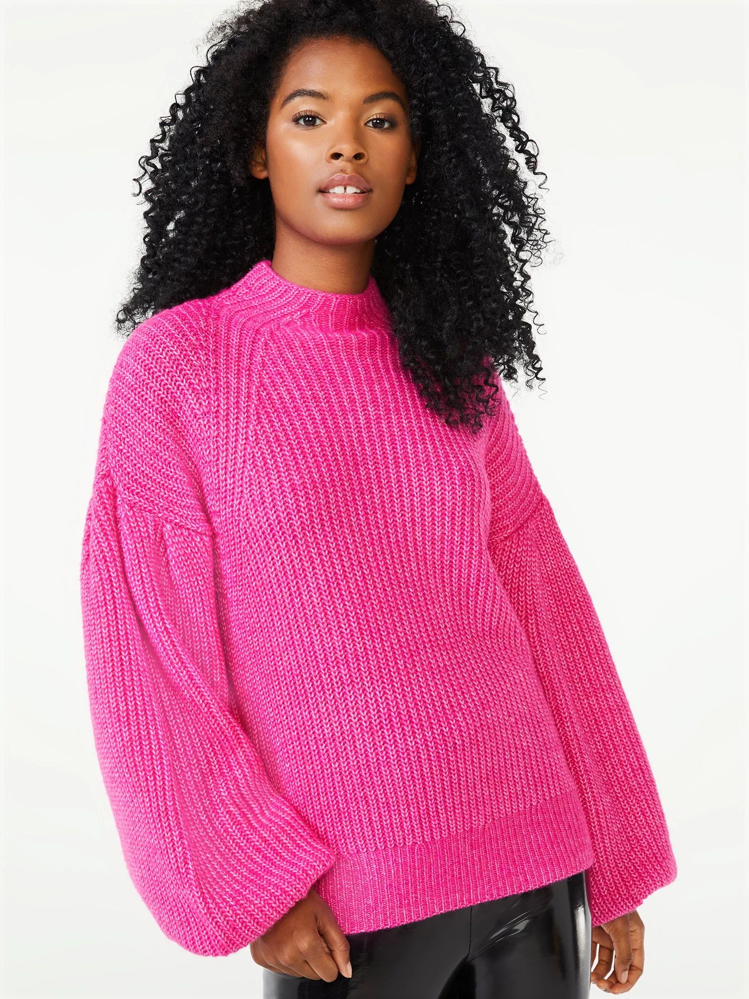 Scoop Women's Cozy Mock Neck Sweater with Balloon Sleeves | Walmart (US)