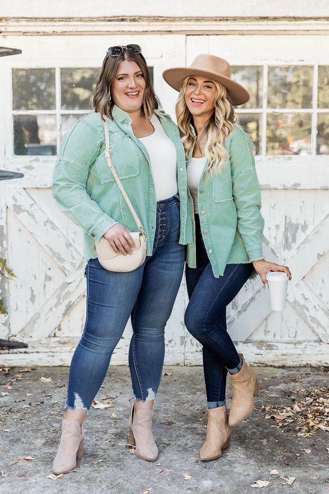 Keep Me Grounded Mint Frayed Edge Cord Shacket FINAL SALE | Pink Lily
