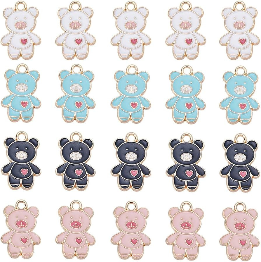 SUNNYCLUE 1 Box 40Pcs Bear Charms Bulk Enamel Bear Charm Cartoon Style Cute Small Pink Blue White... | Amazon (US)