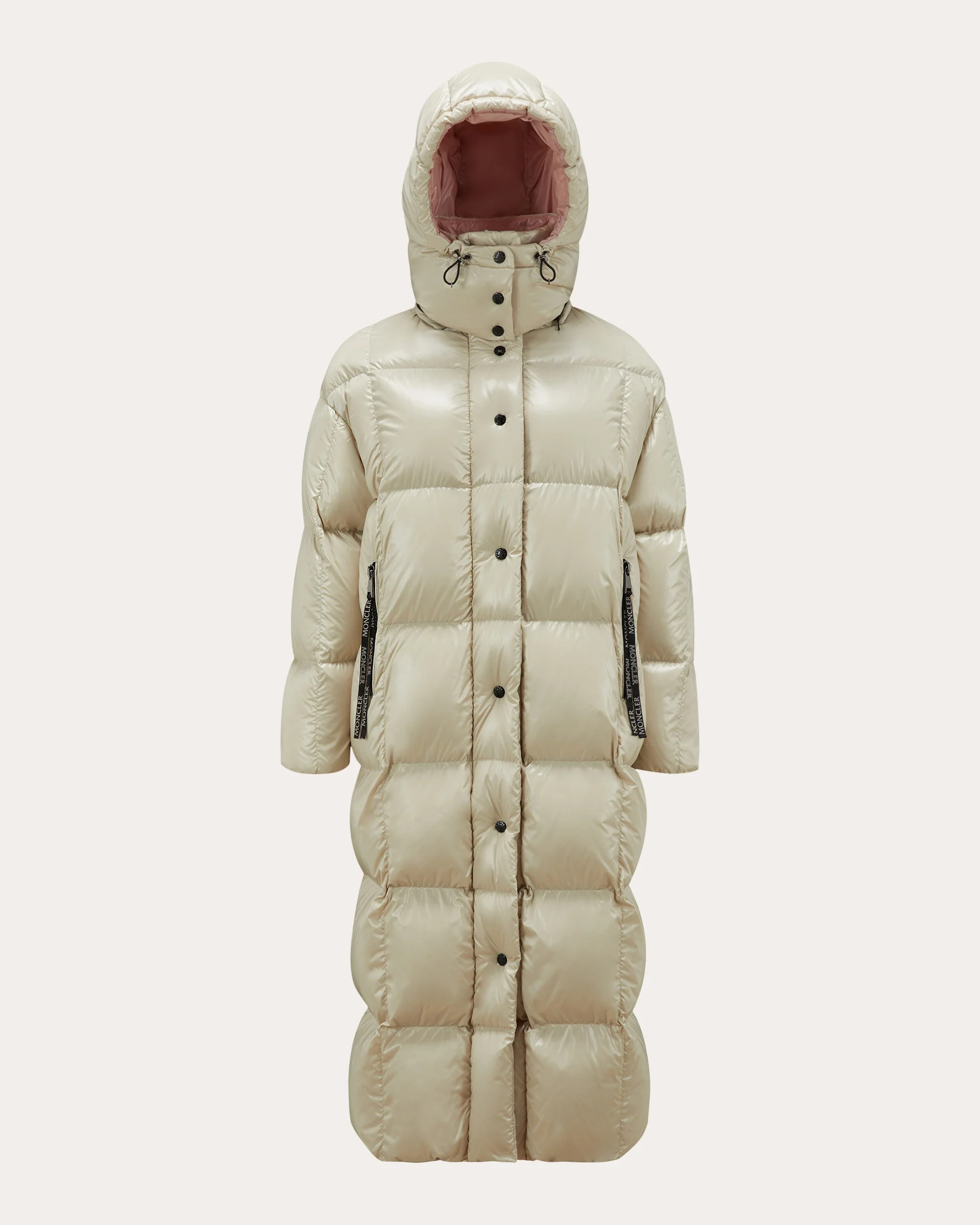 Moncler Women's Parnaiba Long Down Jacket in Neutral Nylon | Olivela