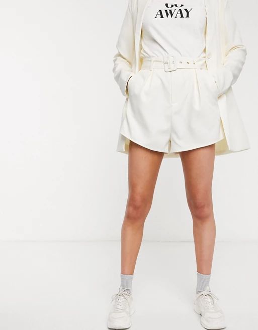 Heartbreak tailored belted shorts suit in cream | ASOS UK