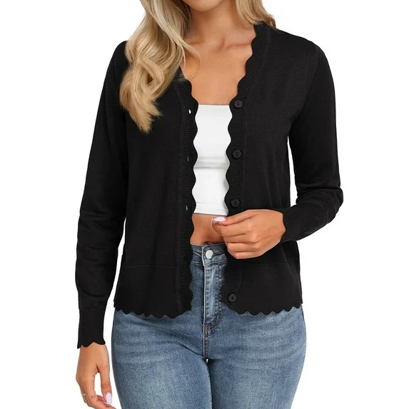 JWD Womens Open Front Cardigan Lightweight Sweater Button Down Long Sleeve Casual Knit Tops Shrug... | Walmart (US)