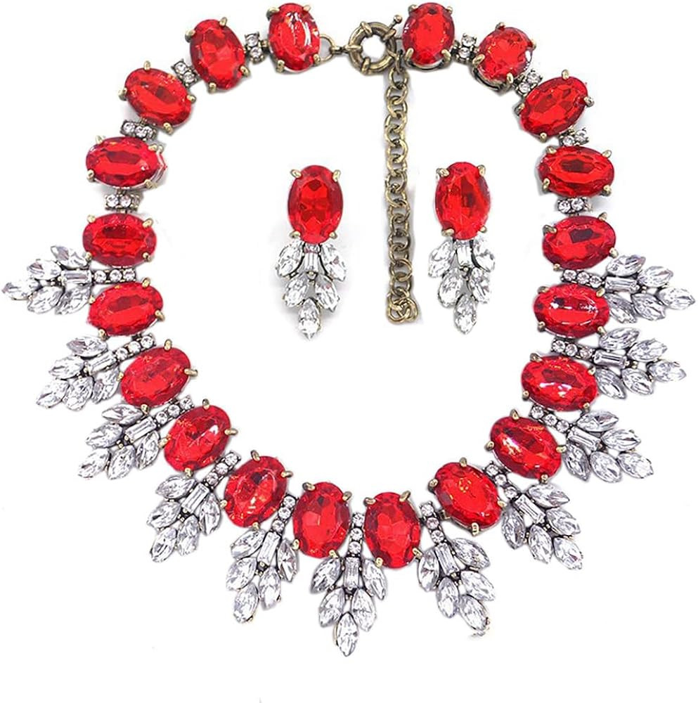 Lux Statment Necklace Leaf Crystal Choker Eveing Dress Brial Jewelry Necklace Earrings Set for Wo... | Amazon (US)