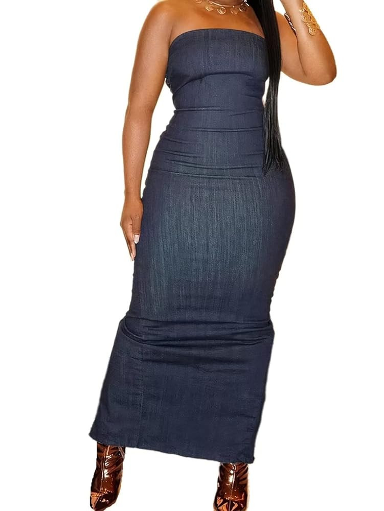 Flamingals Sexy Off Shoulder Sleeveless Maxi Dress for Women Zip Back Split Hem Party Long Dress | Amazon (US)