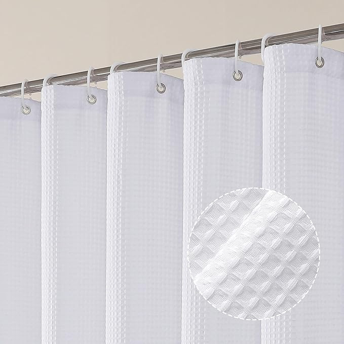 OVZME Extra Long White Shower Curtain Set- 96 Inch Long Waffle Weave Heavy Duty Fabric Shower Cur... | Amazon (US)