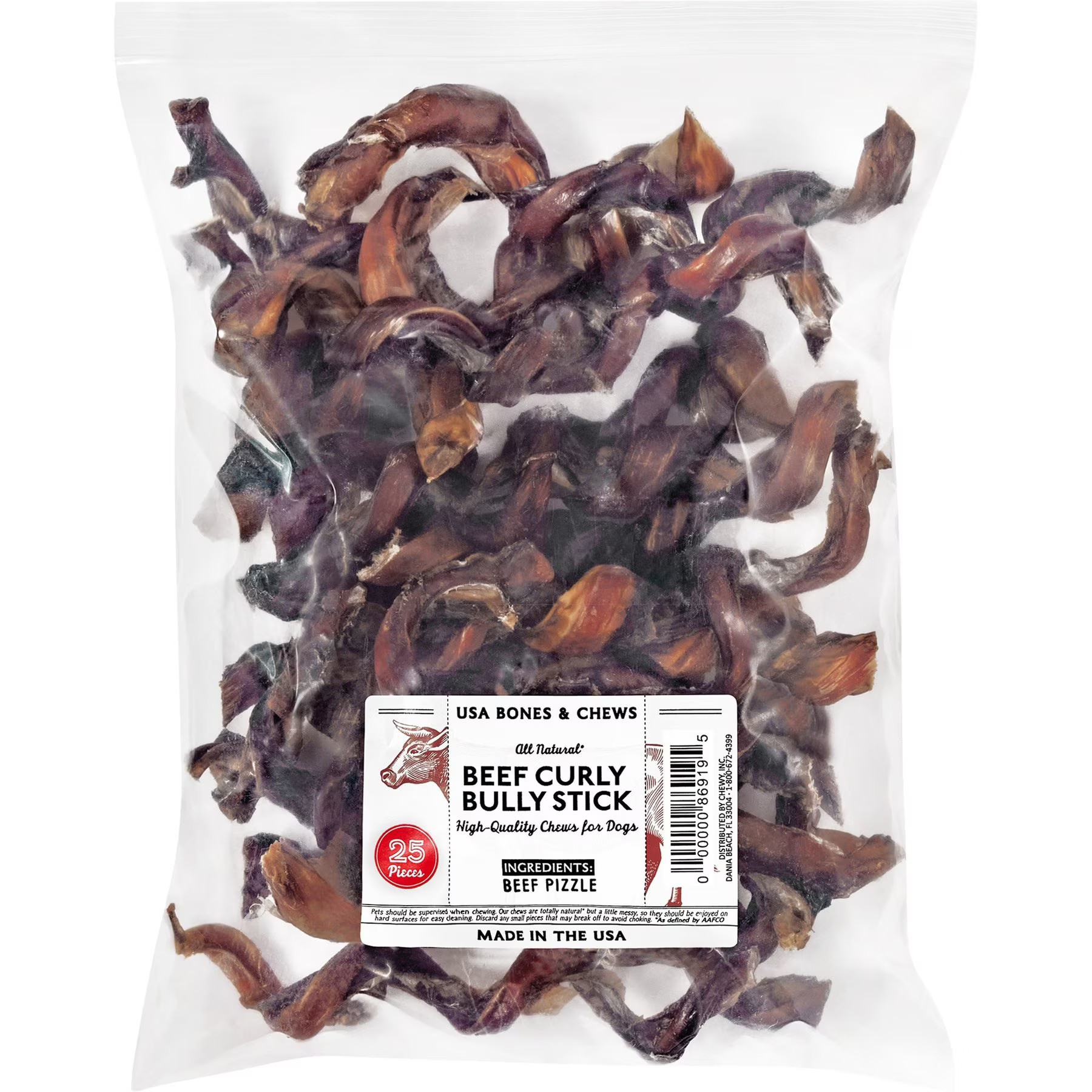 Bones & Chews Made in USA Curly Bully Stick 6-9" Dog Chew Treats, case of 25 | Chewy