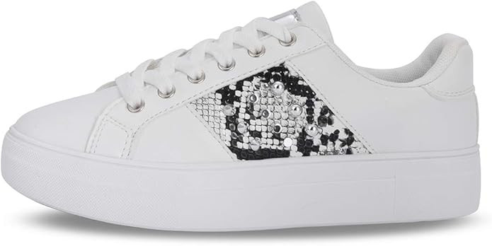 LUCKY STEP Women Rivet Stud Platform Sneakers - White Tennis Snake Leopard Student Low Top Casual... | Amazon (US)