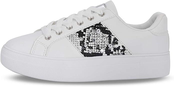 LUCKY STEP Women Rivet Stud Platform Sneakers - White Tennis Snake Leopard Student Low Top Casual... | Amazon (US)