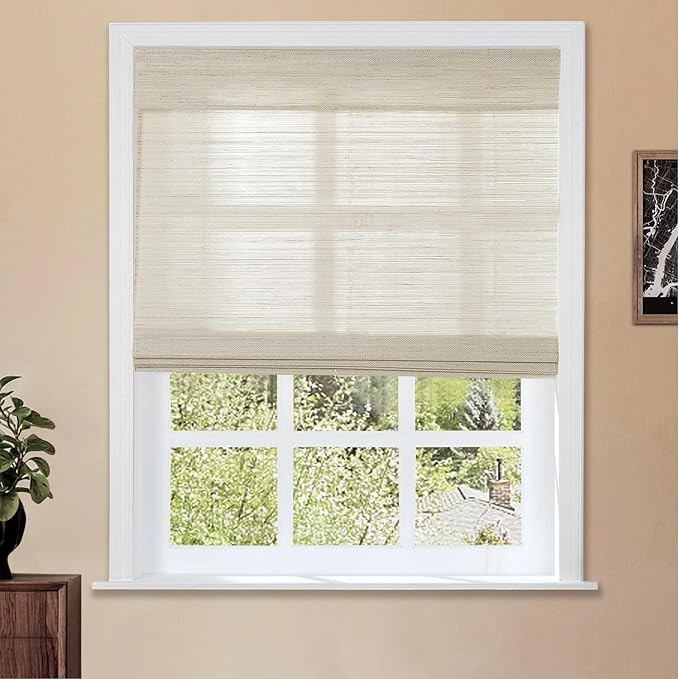 TWOPAGES Cordless Roman Shade, Light Filtering Woven Bamboo Blinds for Windows, Custom Natural 10... | Amazon (US)