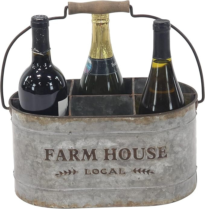 Deco 79 Metal Galvanized Farm House 6 Bottle Wine Holder, 13" x 9" x 7", Gray | Amazon (US)