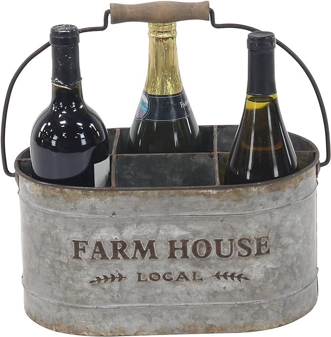 Deco 79 Metal Galvanized Farm House 6 Bottle Wine Holder, 13" x 9" x 7", Gray | Amazon (US)