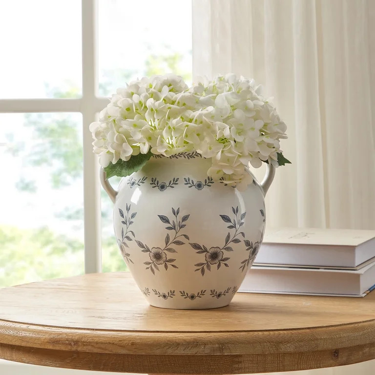 My Texas House 8" White Double Handle Ceramic Floral Vase | Walmart (US)
