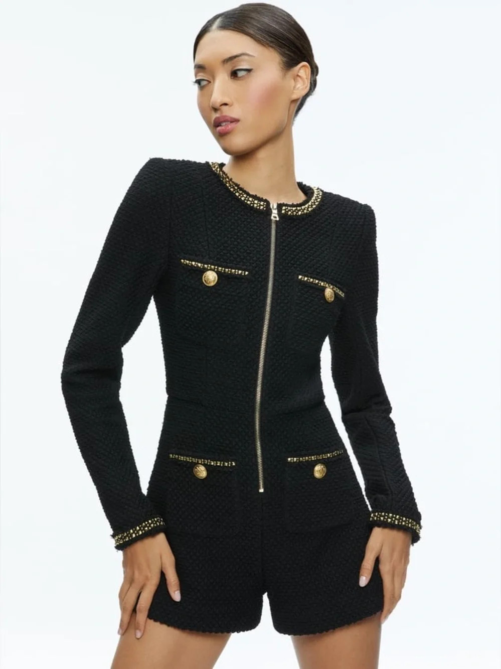 Alice + Olivia Shiloh Gold Zipper Romper | Poshmark