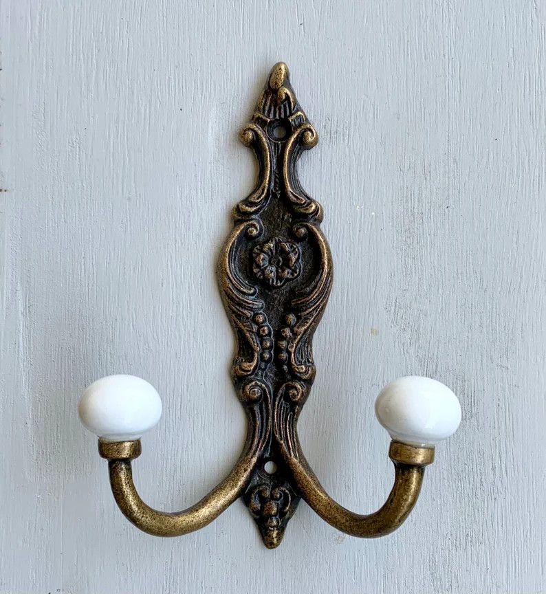 Vintage Antique Style Coat Clothes Hook . Craft Supply Antique Bronze Cast Iron with White Cerami... | Etsy (Global)