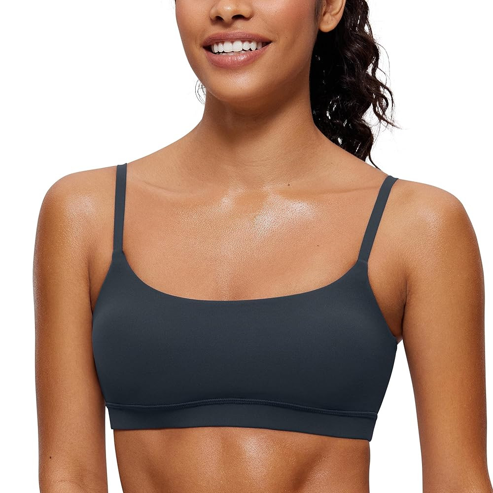 CRZ YOGA Womens Butterluxe Adjustable Spaghetti Strap Sports Bra - Scoop Neck Wireless Padded Yog... | Amazon (US)