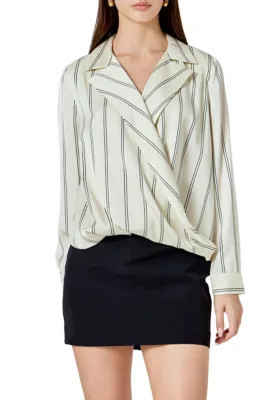 Endless Rose Women's Striped Wrap Blouse, Ivory, Large | Belk