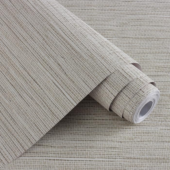 Beige Grasscloth Peel and Stick Wallpaper Textured 17.3in x 196.8in | Amazon (US)