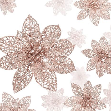 36 Pieces Christmas Glitter Poinsettia Flowers Artificial Flowers Wedding Glitter Christmas Tree ... | Amazon (US)